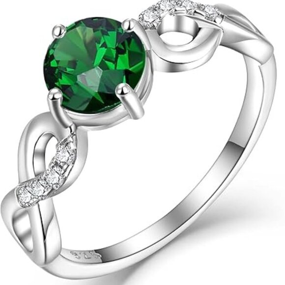 Infinity Promise 925 Sterling Silver Engagement Wedding Ring - Emerald - Picture 2 of 5